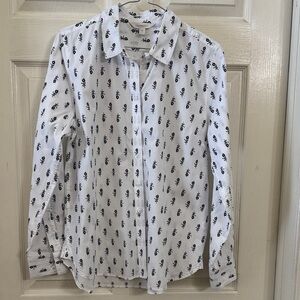 Garnet Hill White Floral Printed Button Down Organic Cotton Long Sleeves Sz 6